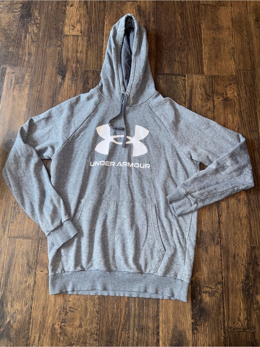 Under Armour Grey Pullover Hoodie with White Logo Mens Size S